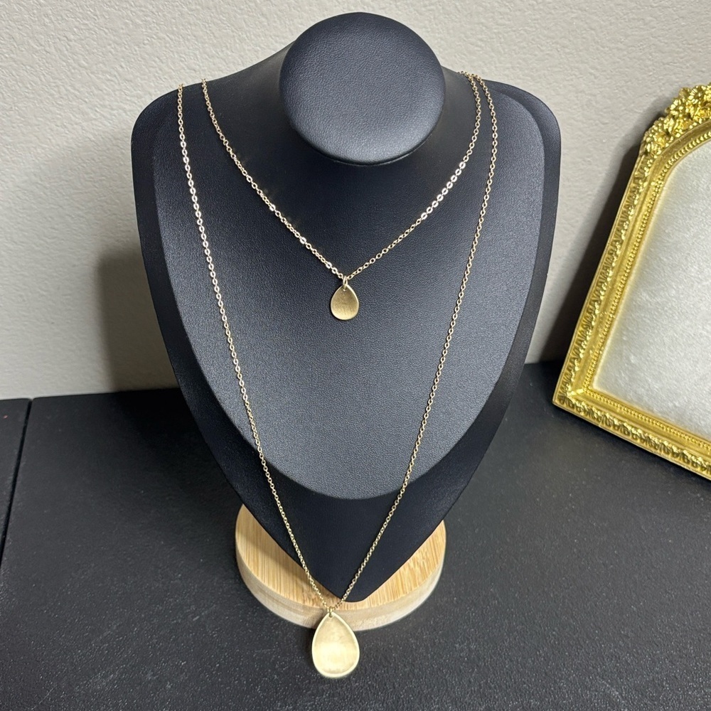 Loft Gold Tone Brushed Teardrop LayeredBoho Minimalist Necklace